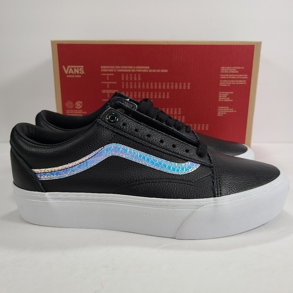Vans Old Skool Platform Holo Sidestripe Black True White Sneakers Women Size 9.5 - Picture 4 of 12
